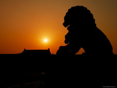 An Imperial Guardian Lion Statue Sits Outside the Forbidden City