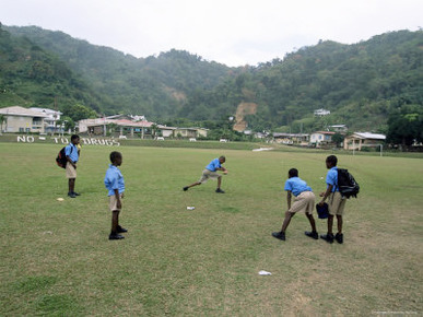 Boys Playing Cricket at Charlotteville, Tobago, West Indies, Caribbean, Central America
